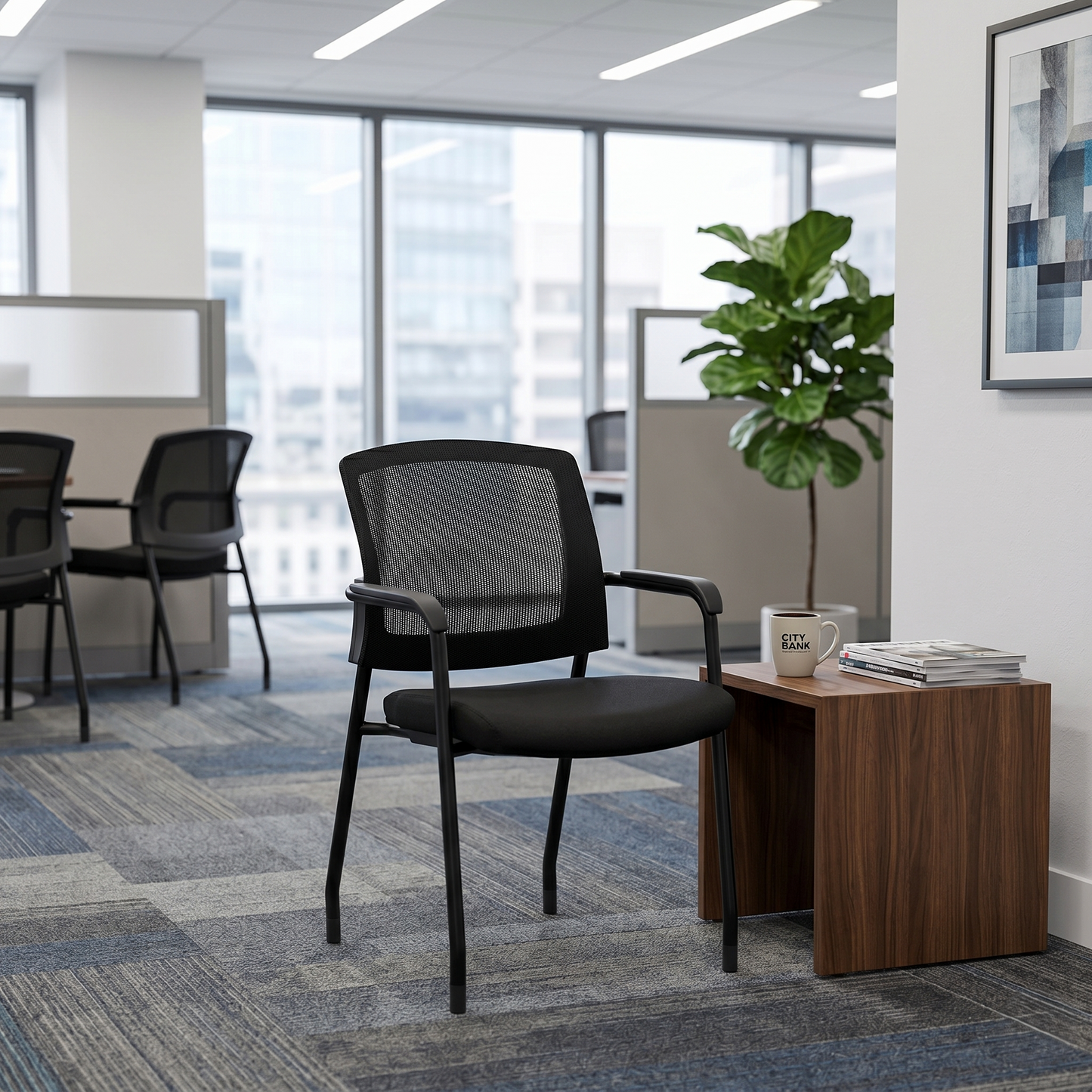 Guest Chair With Arms - Black Fabric