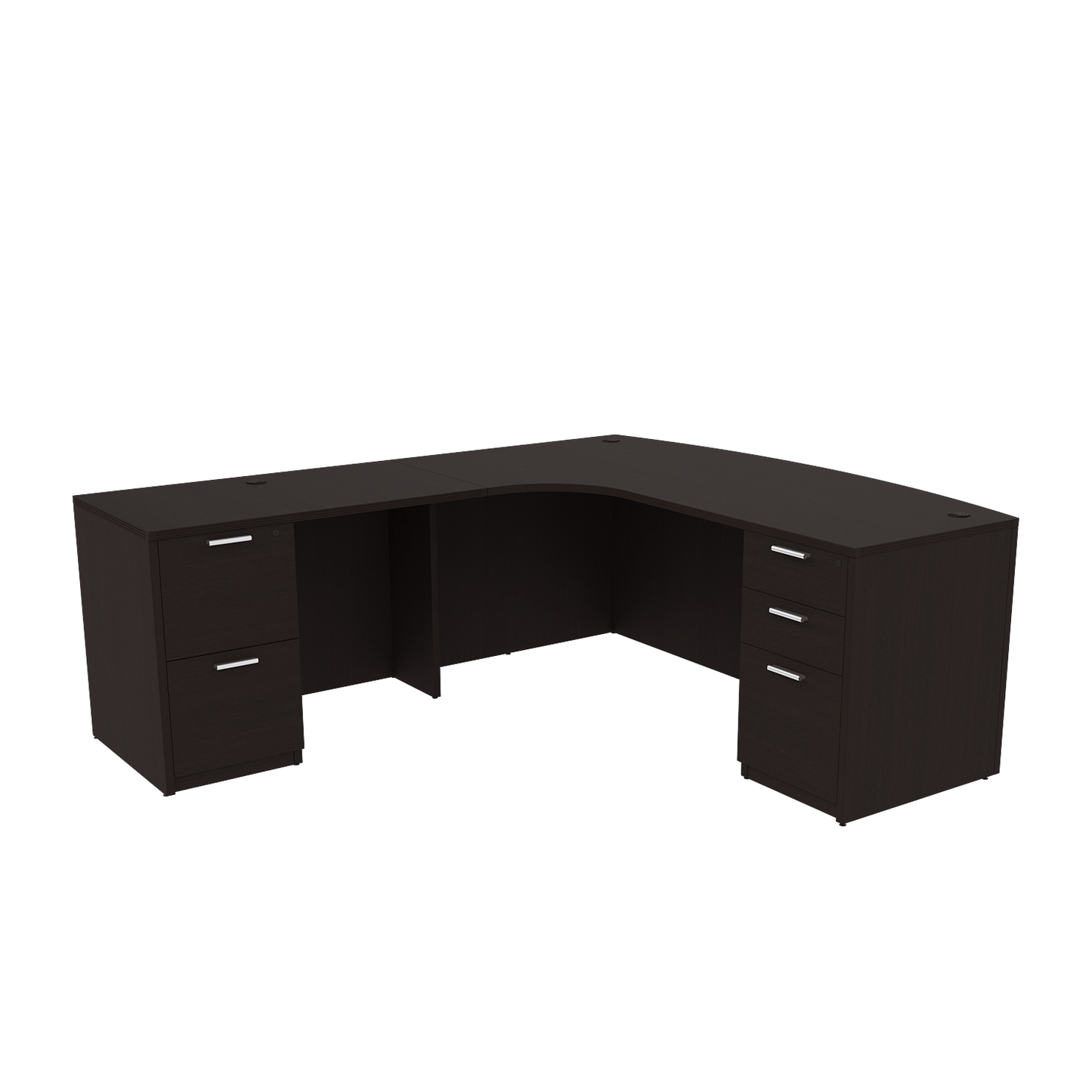 i5 Industries Kai L Shaped Left-Handed Extended Bow Front Desk with Double Suspended Pedestals, 71″ x 90″