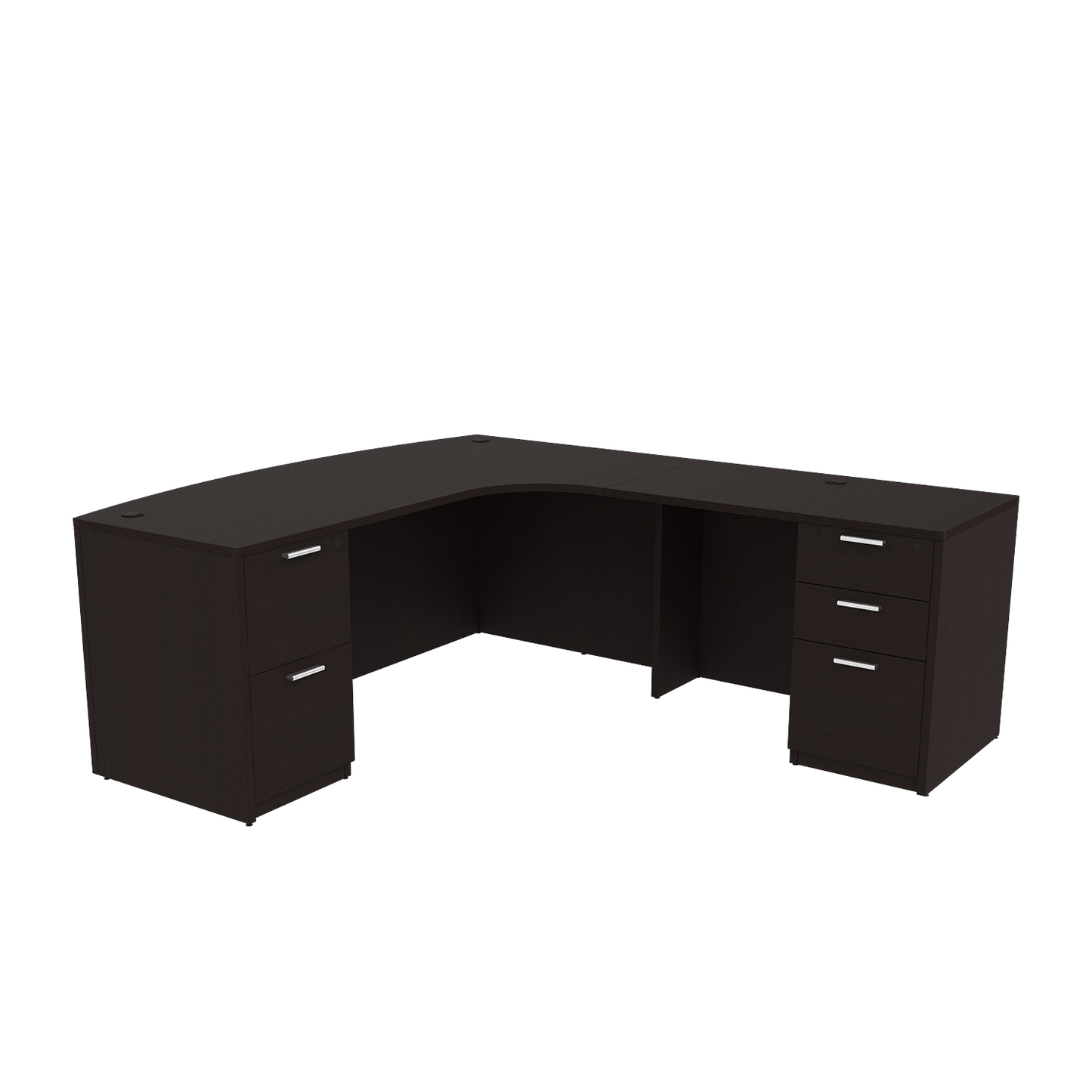 i5 Industries Kai L Shaped Right-Handed Extended Bow Front Desk with Double Full Pedestals, 71″ x 90″