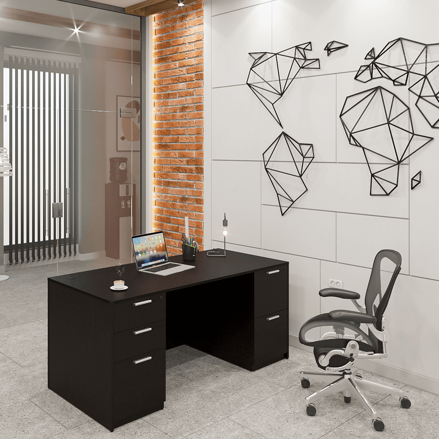 i5 Industries Kai Rectangular Desk with Double Full Pedestals, 30″ x 71″