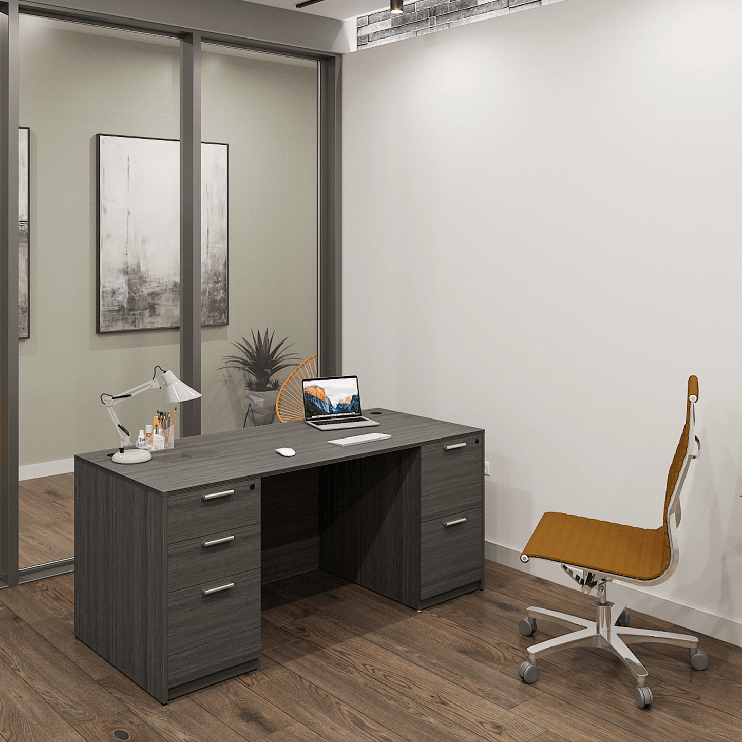 i5 Industries Kai Rectangular Desk with Double Full Pedestals, 36″ x 71″