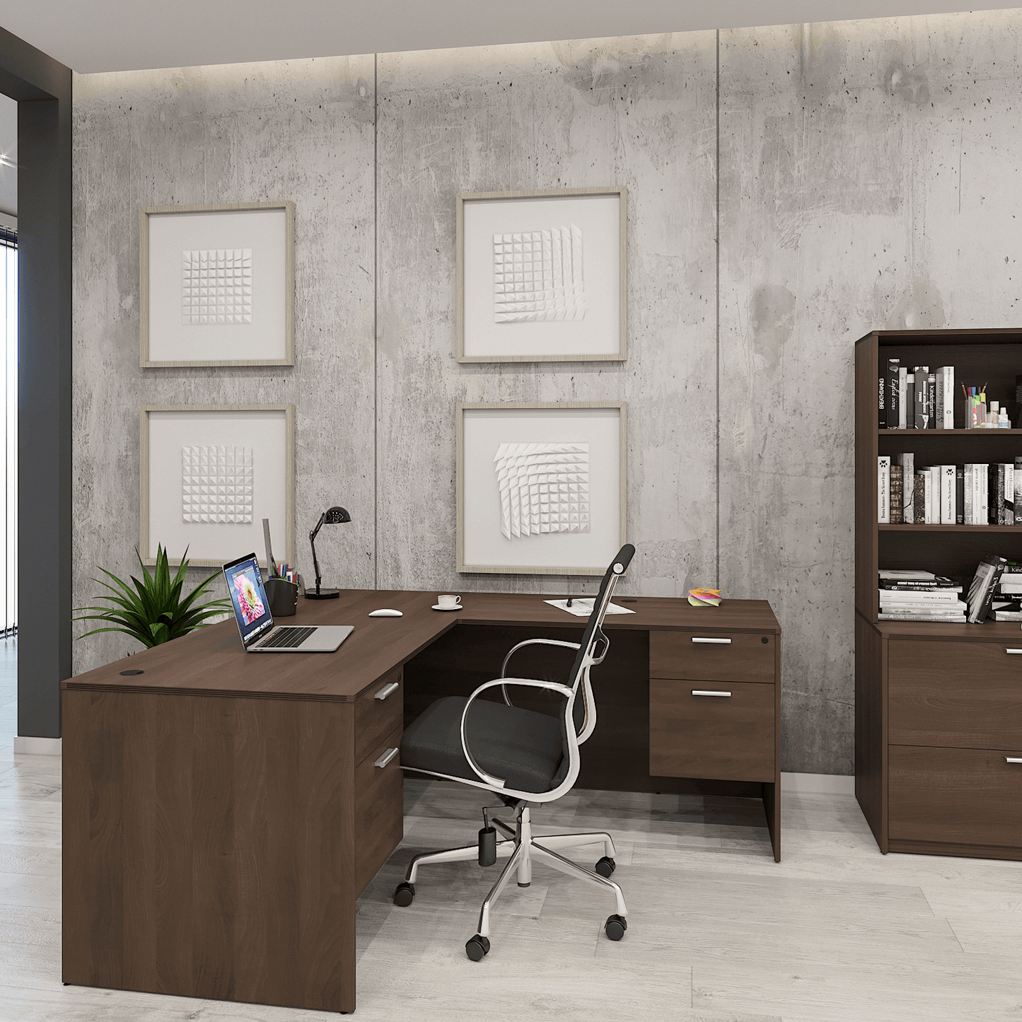i5 Industries Kai L Shaped Desk with Double Suspended Pedestals, 71″ x 78″ (71″ W Desk, 42″ W Return)