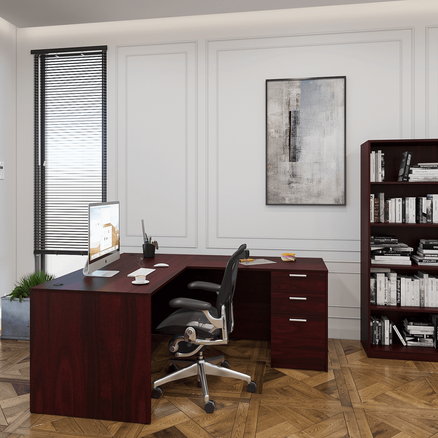 i5 Industries Kai L Shaped Desk with Full Pedestal, 60″ x 78″