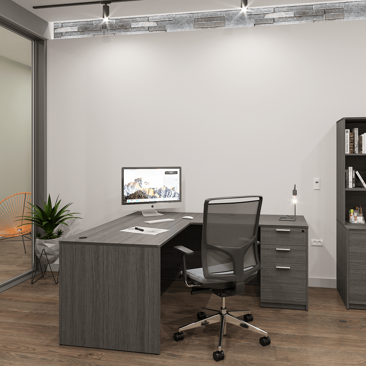 i5 Industries Kai L Shaped Desk with Full Pedestal, 71″ x 84″