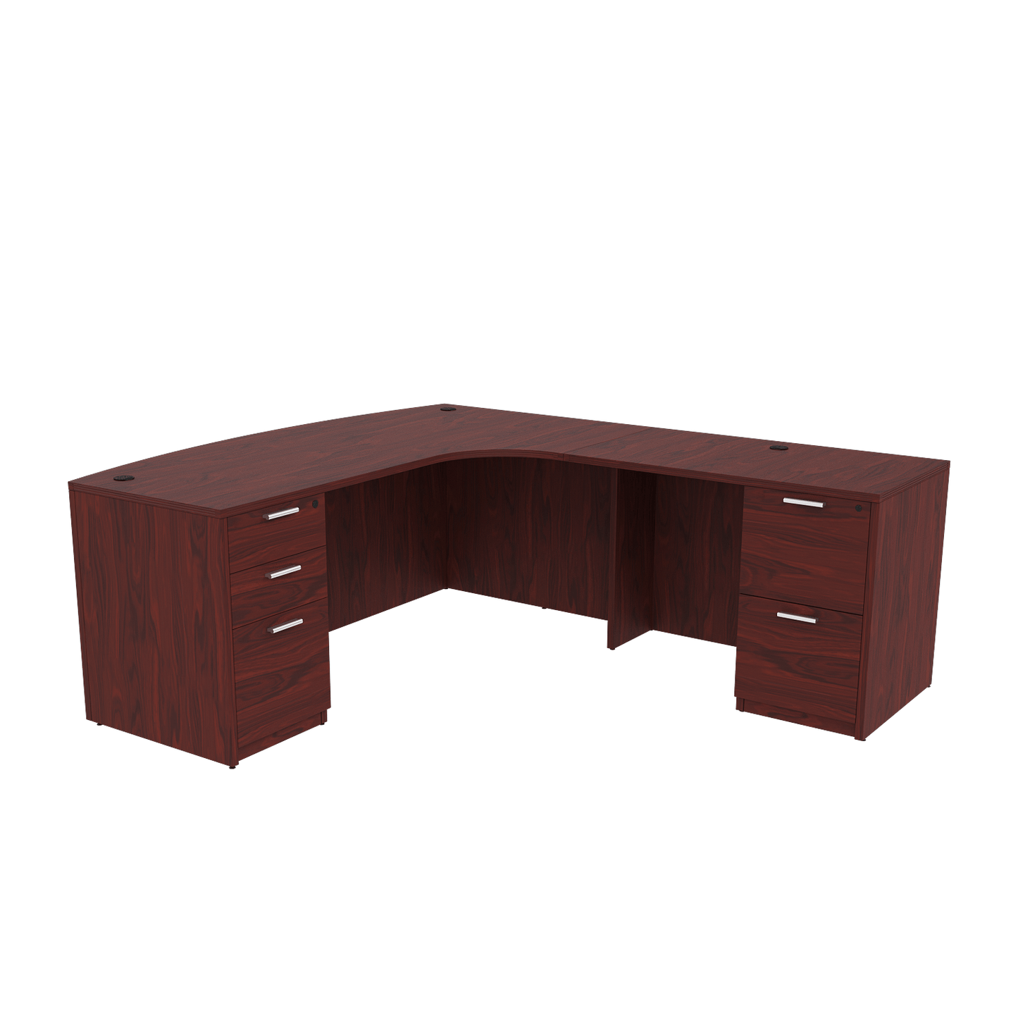 i5 Industries Kai L Shaped Right-Handed Extended Bow Front Desk with Double Full Pedestals, 71″ x 84″