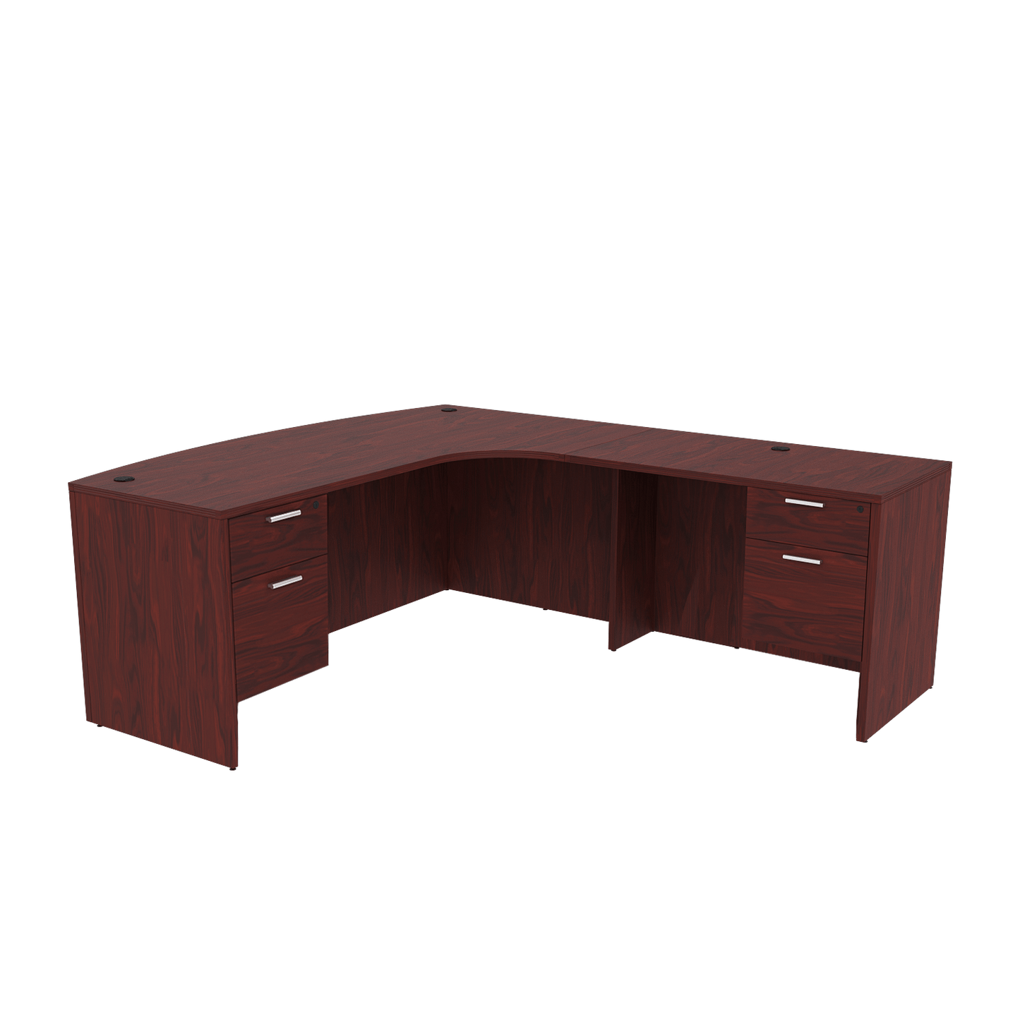 i5 Industries Kai L Shaped Right-Handed Extended Bow Front Desk with Double Suspended Pedestals, 71″ x 84″