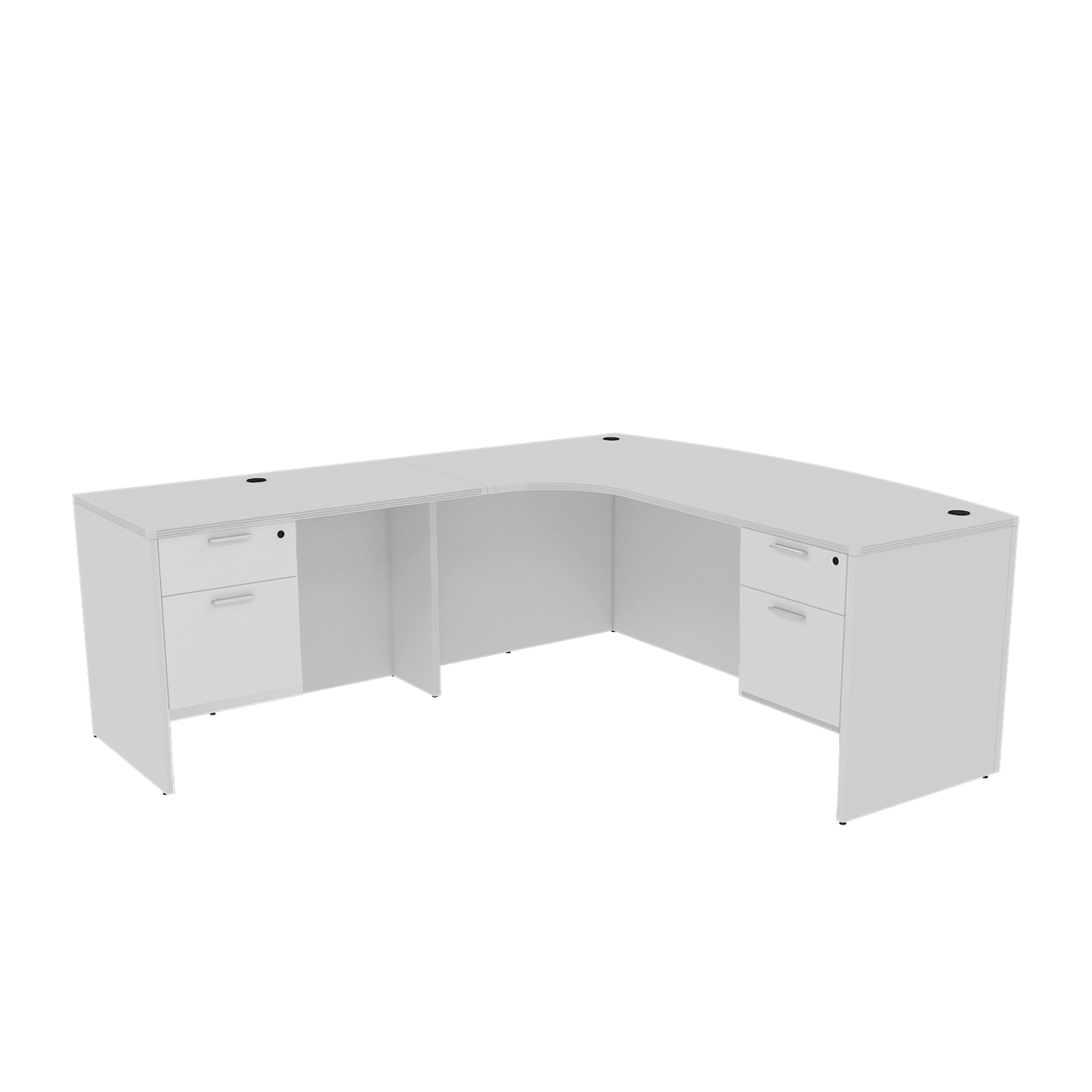 i5 Industries Kai L Shaped Left-Handed Extended Bow Front Desk with Double Suspended Pedestals, 71″ x 90″