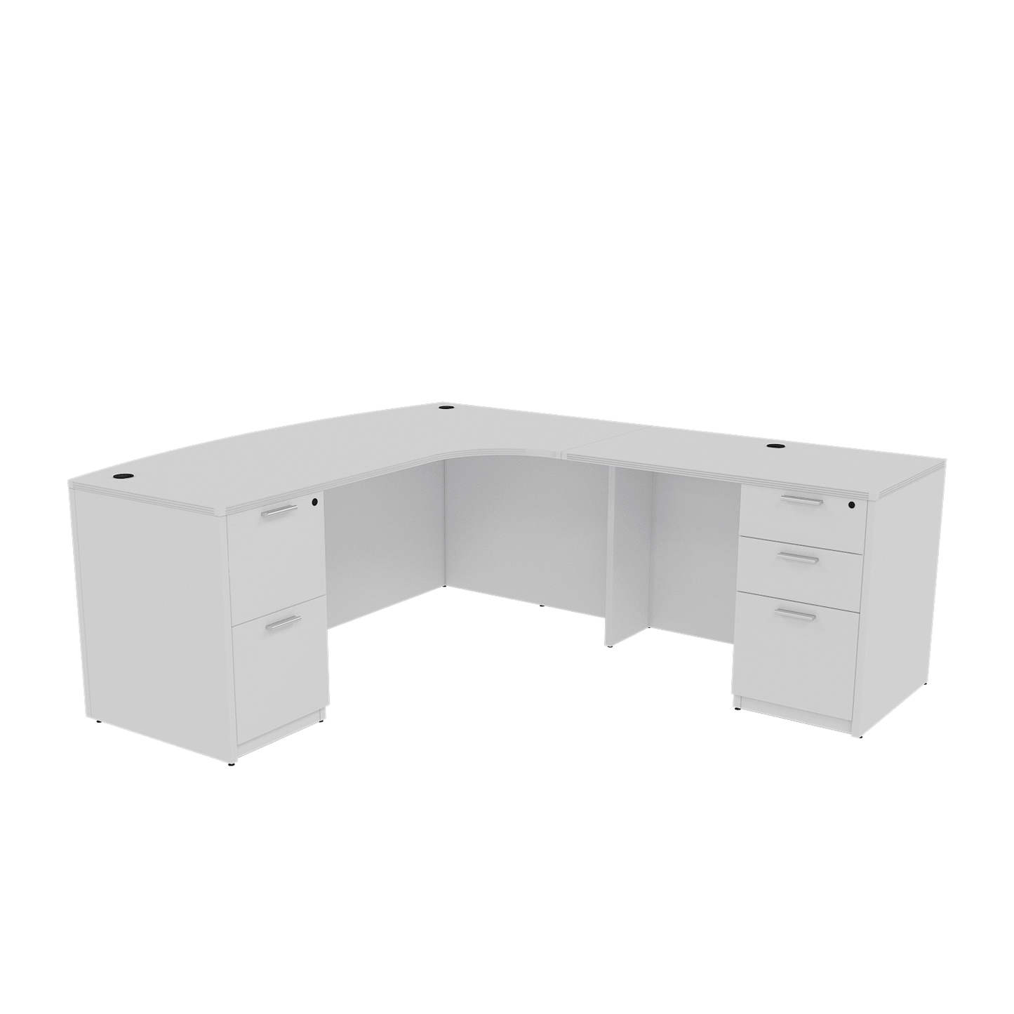 i5 Industries Kai L Shaped Right-Handed Extended Bow Front Desk with Double Full Pedestals, 71″ x 90″