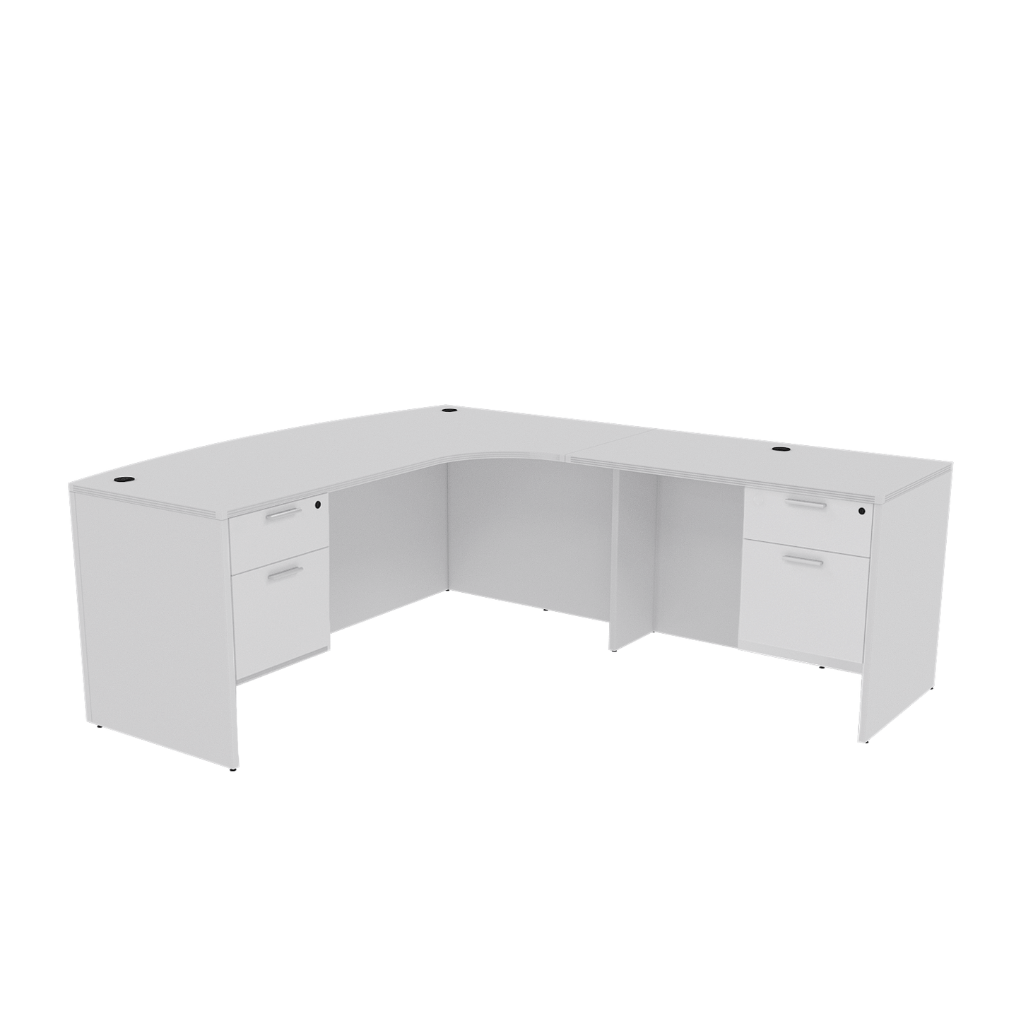 i5 Industries Kai L Shaped Right-Handed Extended Bow Front Desk with Double Suspended Pedestals, 71″ x 90″