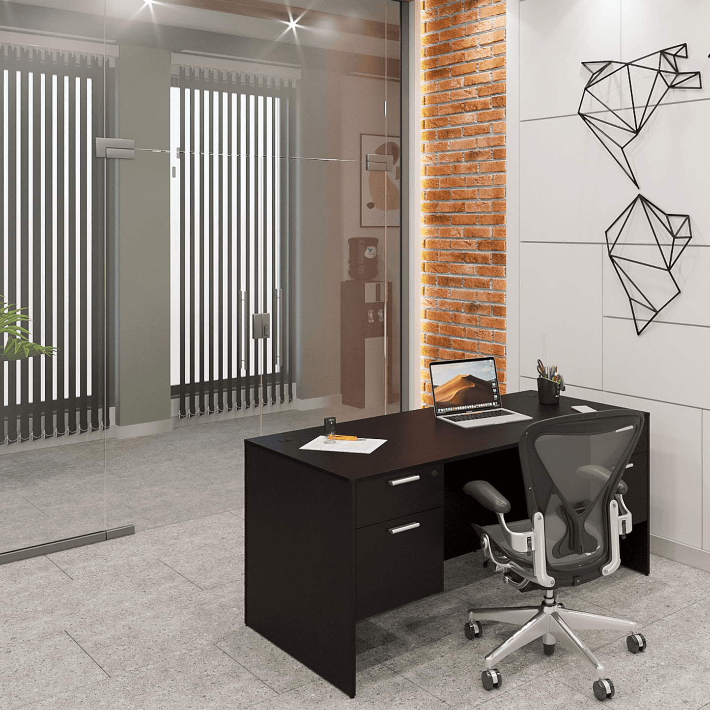 i5 Industries Kai Rectangular Desk with Double Suspended Pedestals, 30″ x 66″