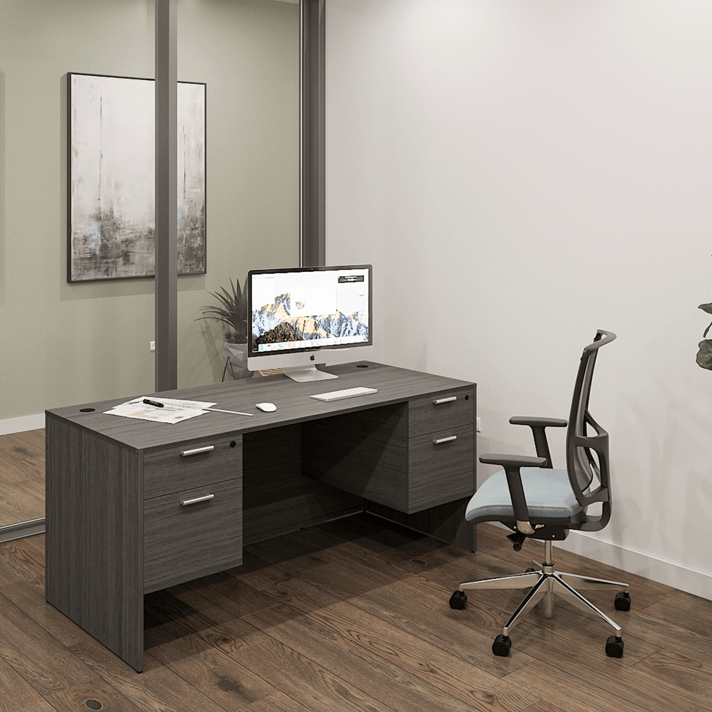 i5 Industries Kai Rectangular Desk with Double Suspended Pedestals, 30″ x 60″