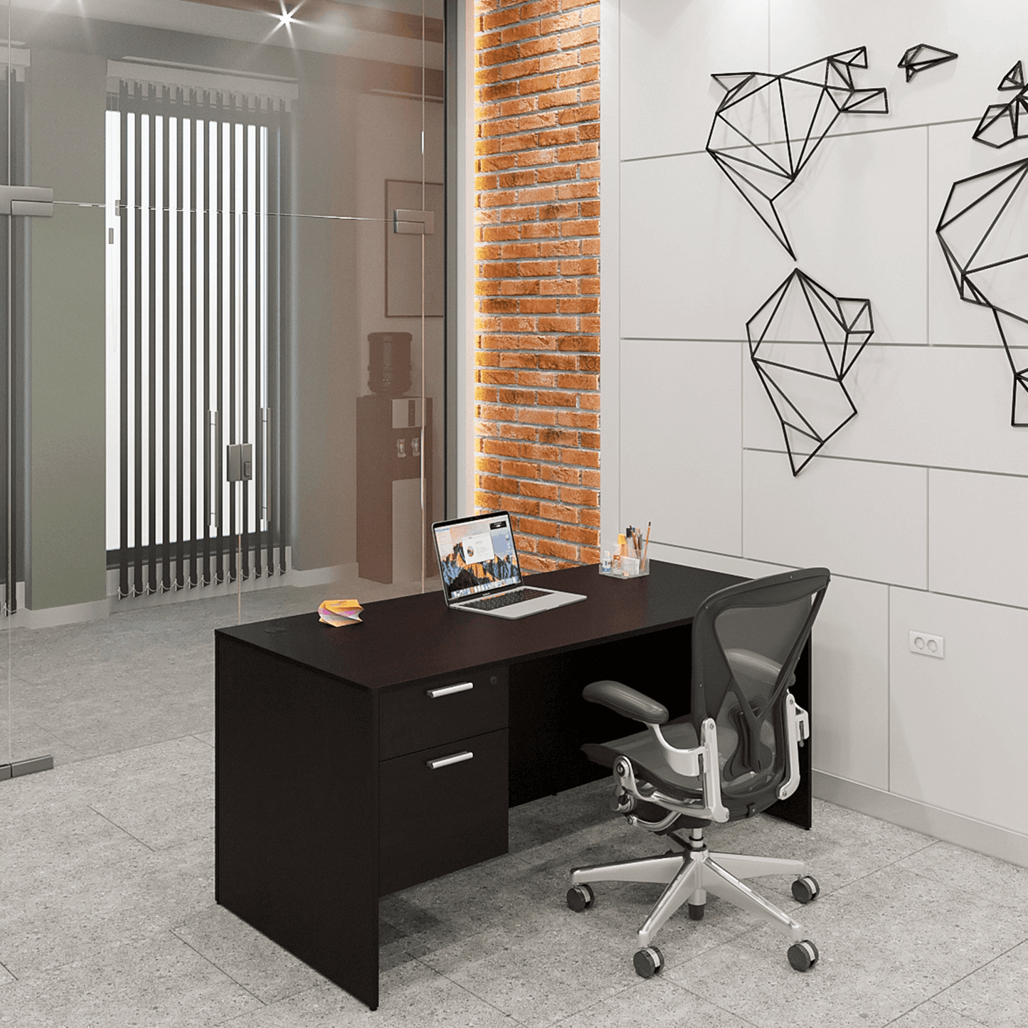 i5 Industries Kai Rectangular Desk with Suspended Pedestal, 30″ x 60″