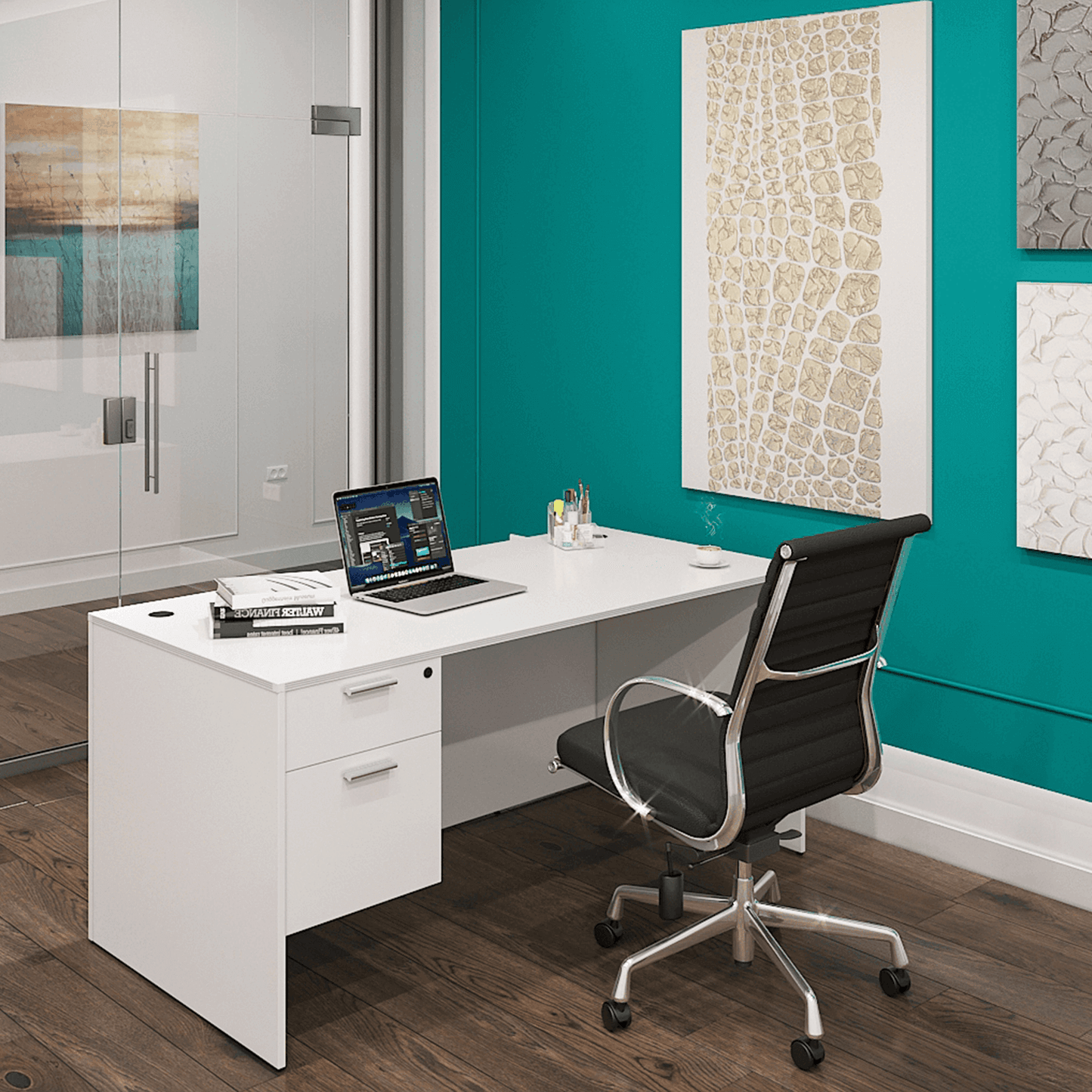 i5 Industries Kai Rectangular Desk with Suspended Pedestal, 30″ x 71″