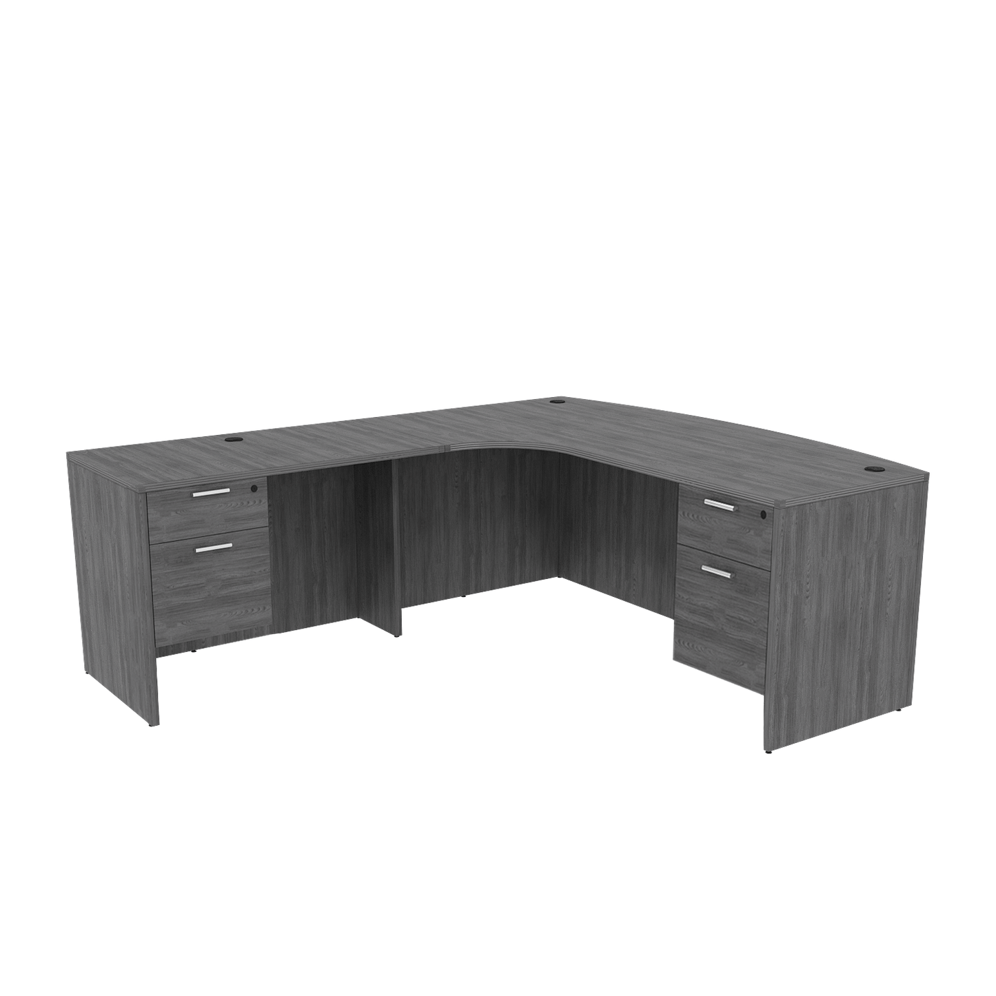 i5 Industries Kai L Shaped Left-Handed Extended Bow Front Desk with Double Suspended Pedestals, 71″ x 90″