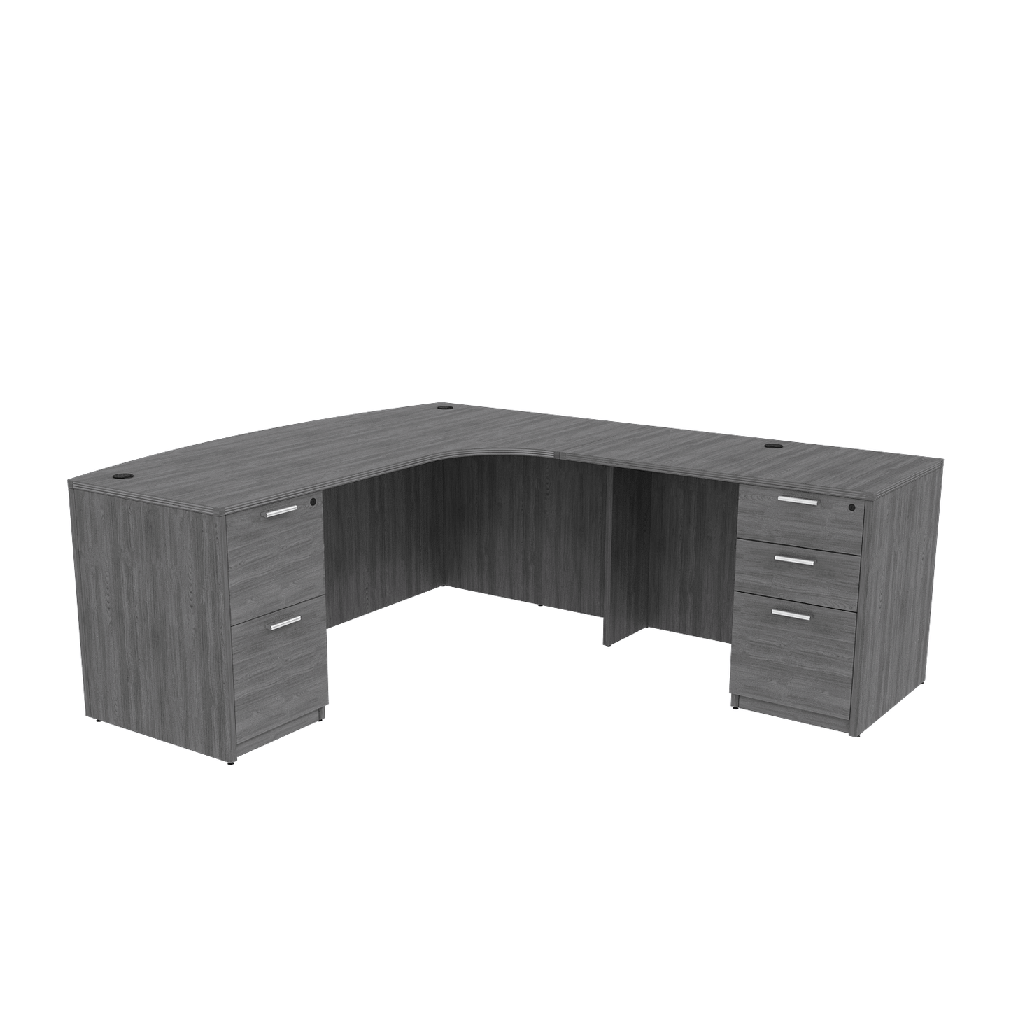 i5 Industries Kai L Shaped Right-Handed Extended Bow Front Desk with Double Full Pedestals, 71″ x 90″