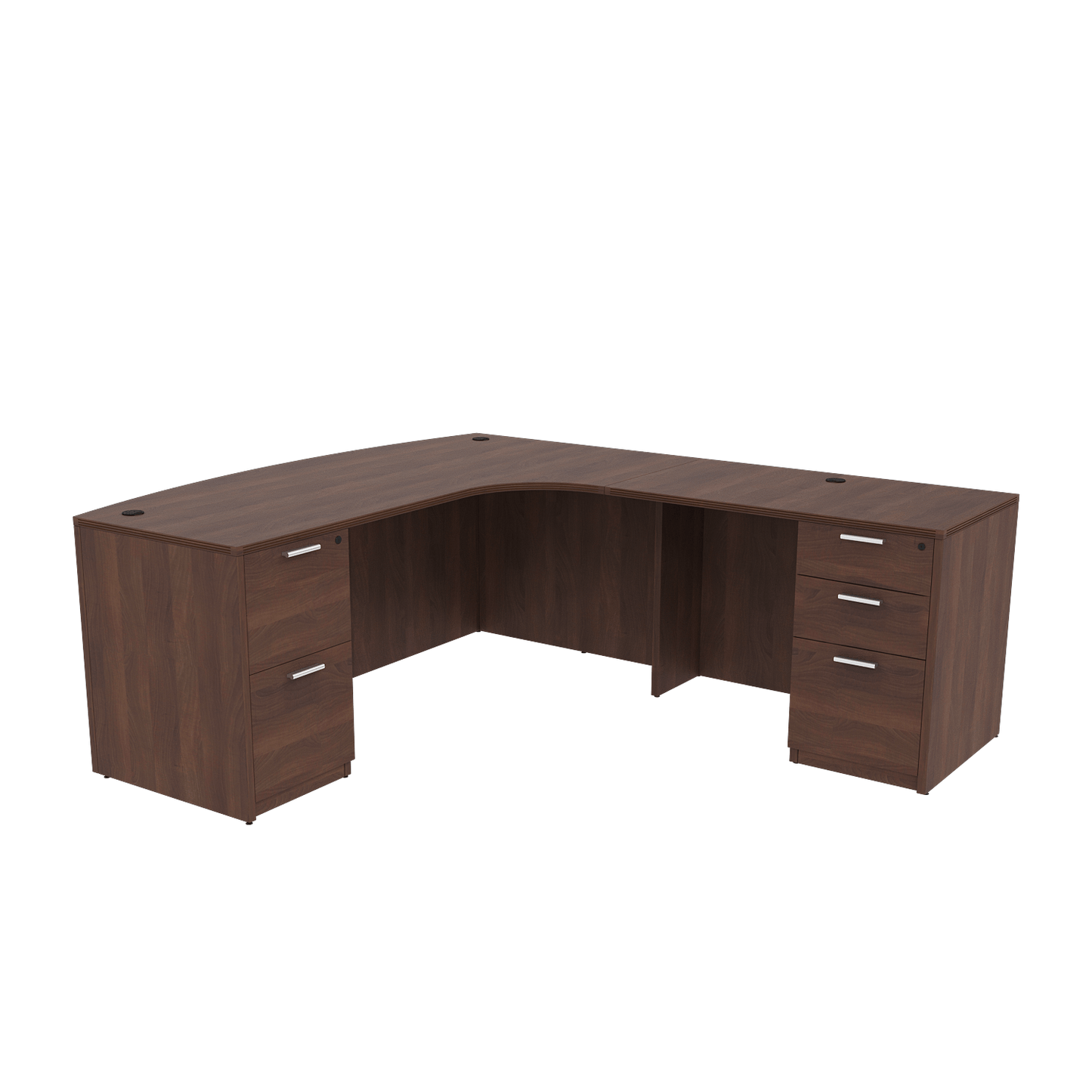 i5 Industries Kai L Shaped Right-Handed Extended Bow Front Desk with Double Full Pedestals, 71″ x 90″