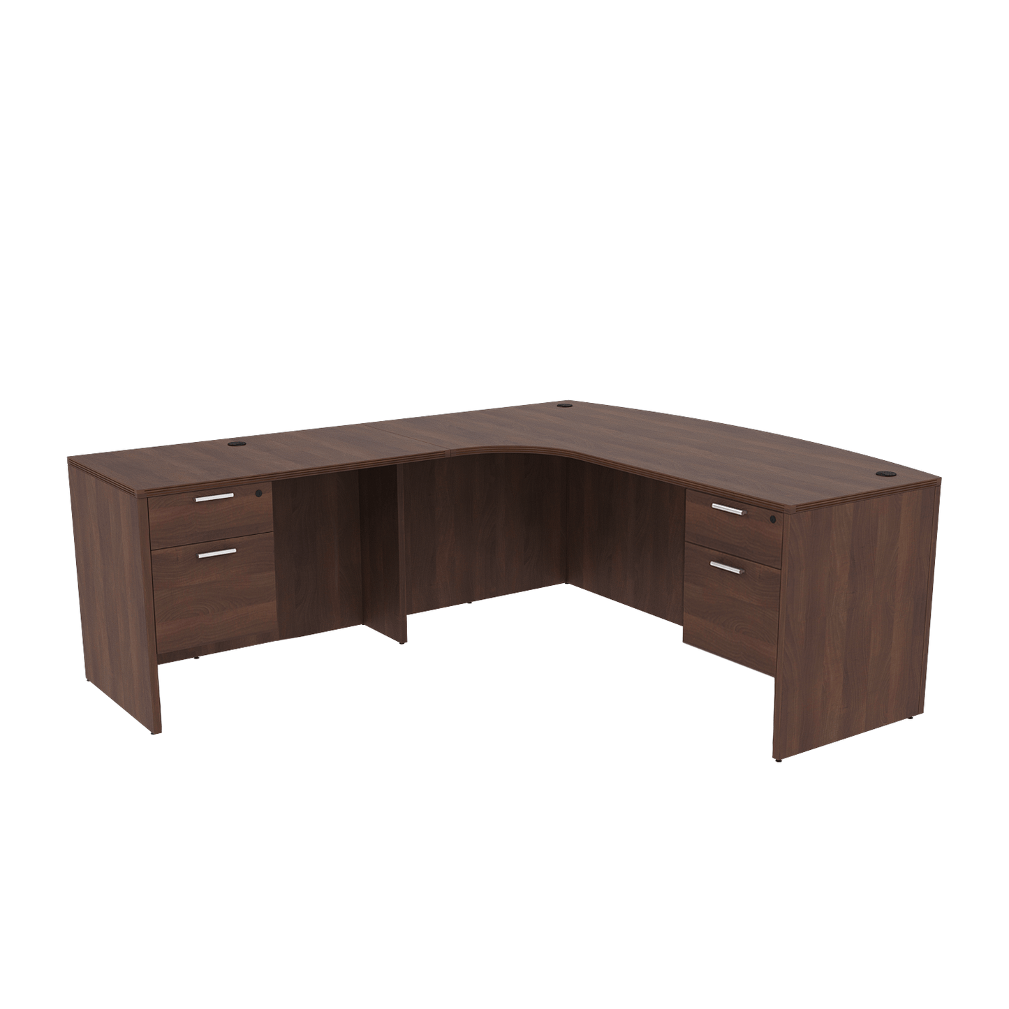i5 Industries Kai L Shaped Left-Handed Extended Bow Front Desk with Double Suspended Pedestals, 71″ x 90″