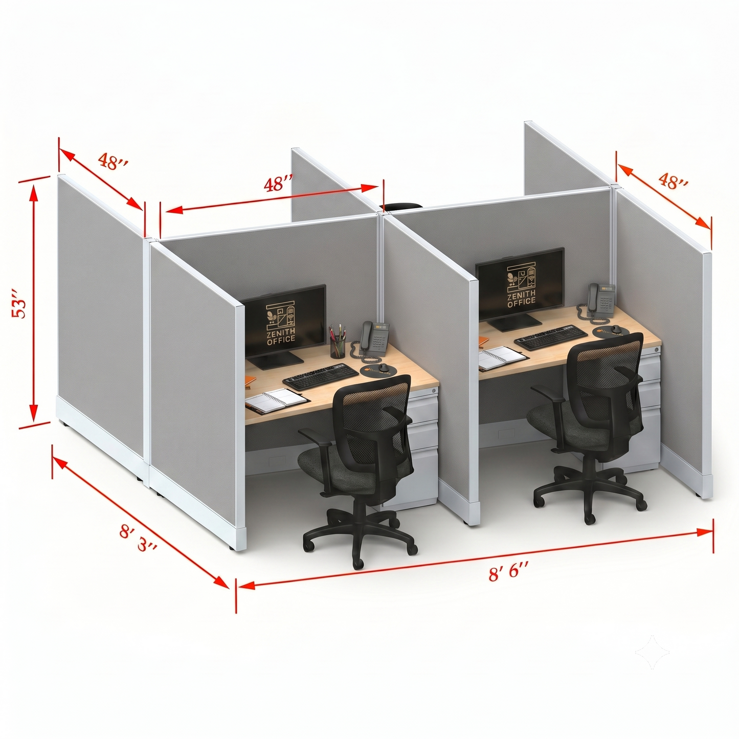 Office Cubicle Desk 53H 4pack Cluster