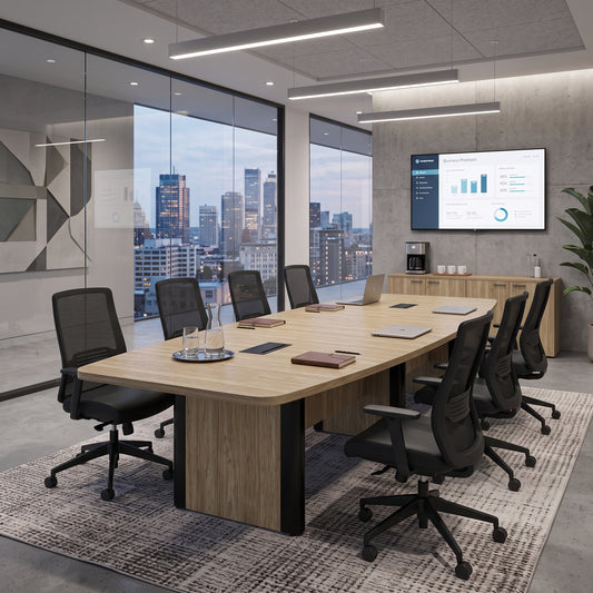 12ft Boat Shape, accent base Conference Table