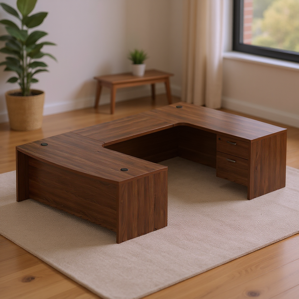 i5 Industries Kai U Shaped Right Handed Extended Corner Bow Front Desk with Double Suspended Pedestals, 71″ x 114″