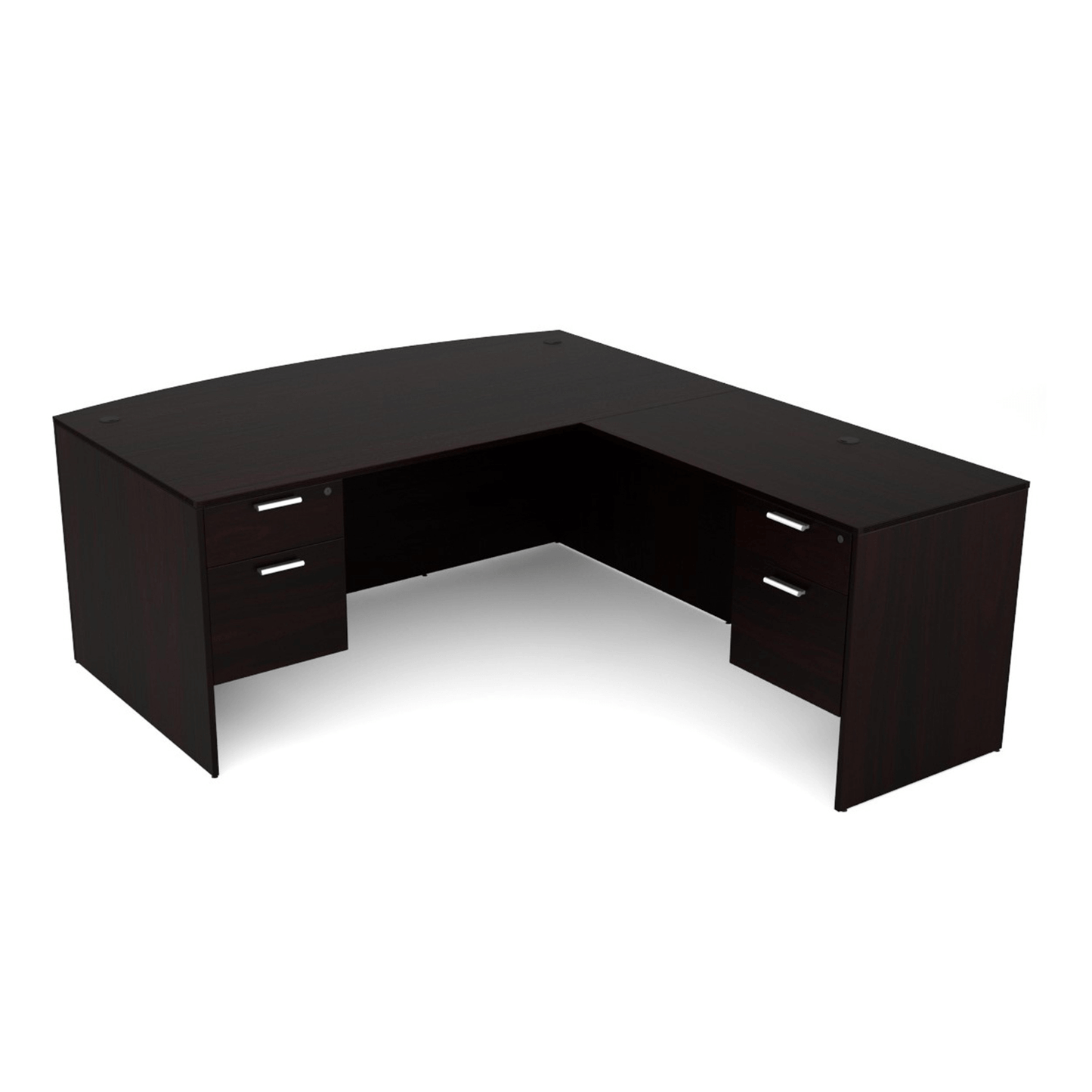 i5 Industries Kai L Shaped Bow Front Desk with Double Suspended Pedestals, 71″ x 84″