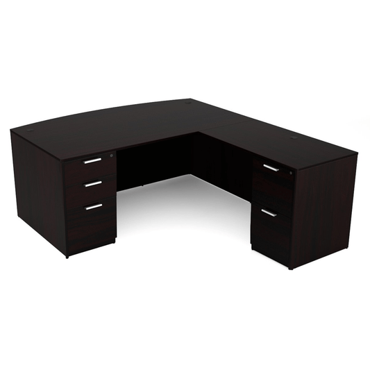 i5 Industries Kai L Shaped Bow Front Desk with Double Full Pedestals, 71″ x 78″