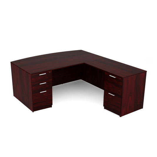 i5 Industries Kai L Shaped Bow Front Desk with Double Full Pedestals, 71″ x 84″