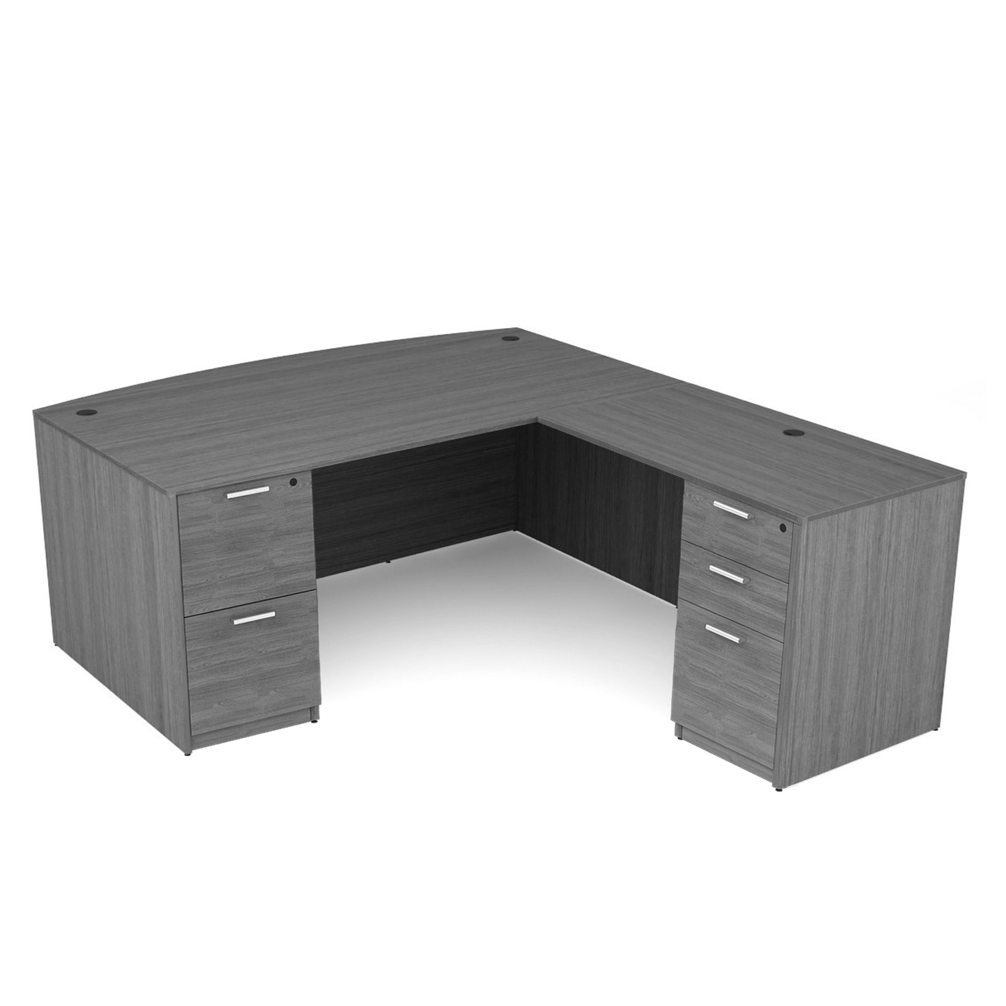 i5 Industries Kai L Shaped Bow Front Desk with Double Full Pedestals, 71″ x 84″
