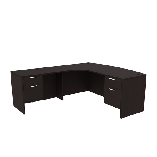 i5 Industries Kai L Shaped Left-Handed Extended Bow Front Desk with Double Suspended Pedestals, 71″ x 84″
