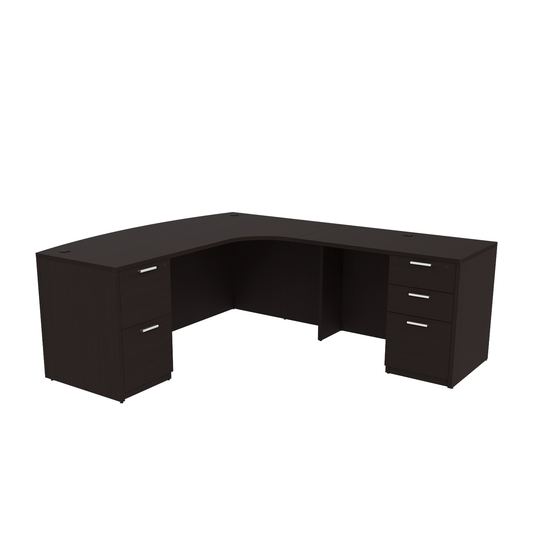 i5 Industries Kai L Shaped Right-Handed Extended Bow Front Desk with Double Full Pedestals, 71″ x 90″