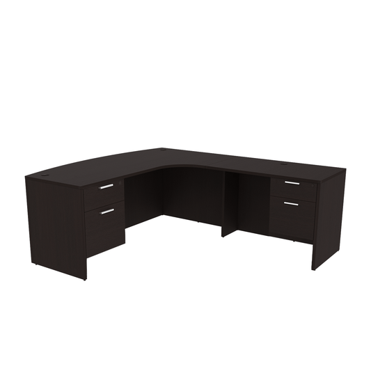 i5 Industries Kai L Shaped Right-Handed Extended Bow Front Desk with Double Suspended Pedestals, 71″ x 90″