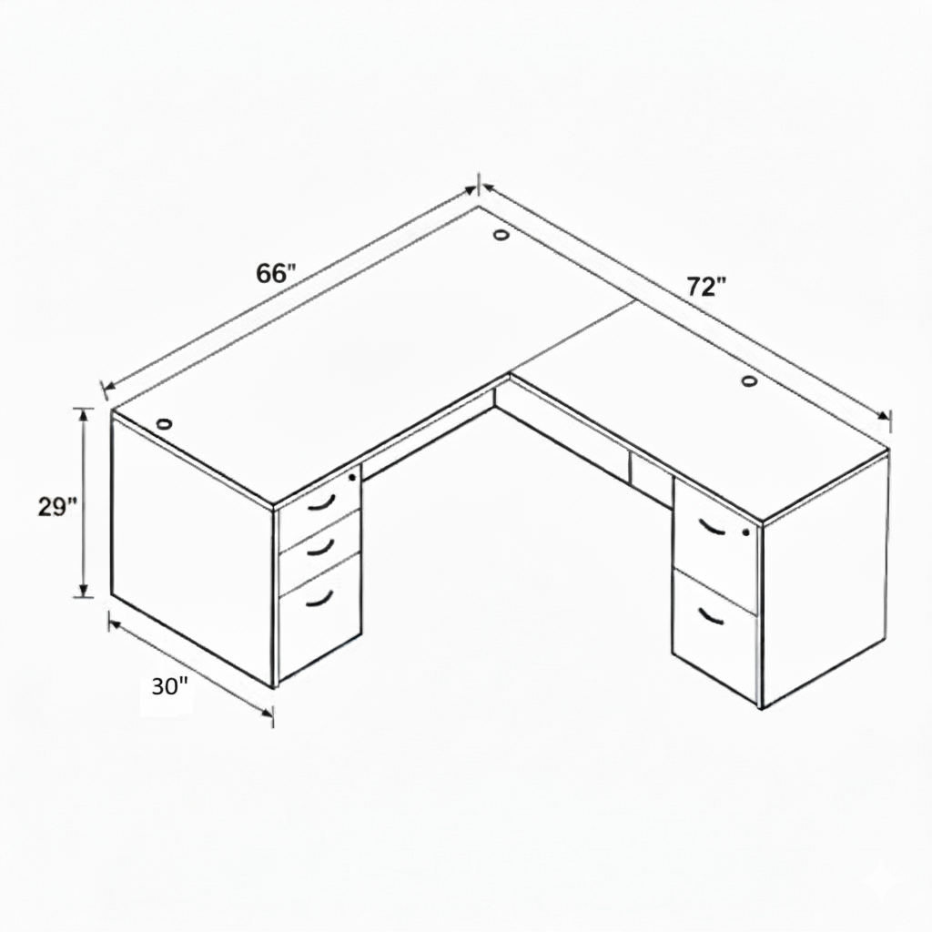 i5 Industries Kai L Shaped Desk with Double Full Pedestals, 66″ x 72″