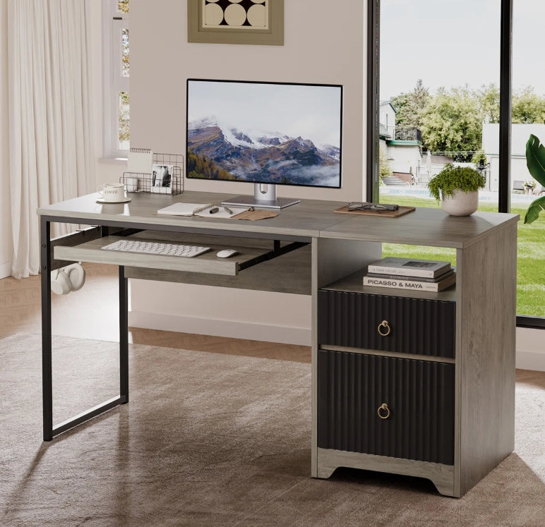 55'' Home Office Computer Desk with File and Storage Drawers