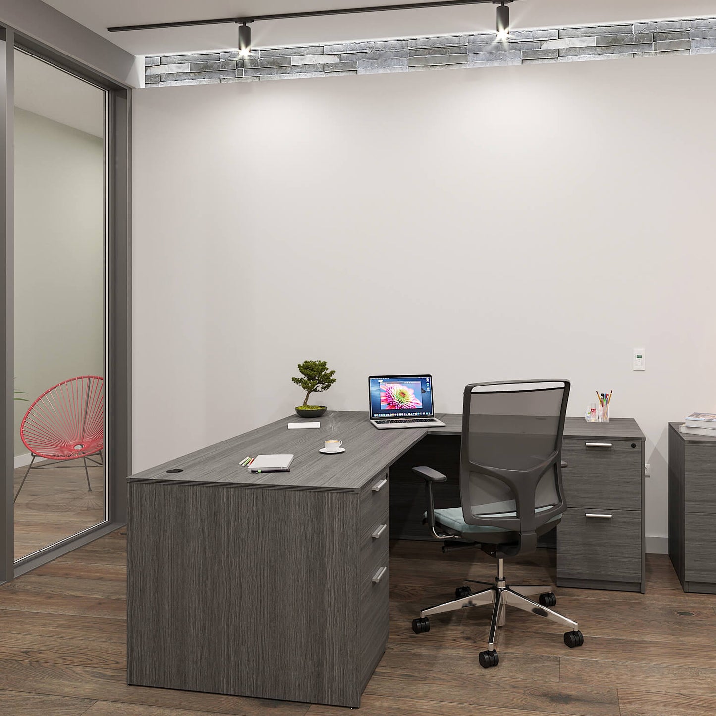 i5 Industries Kai L Shaped Desk with Double Full Pedestals, 66″ x 72″