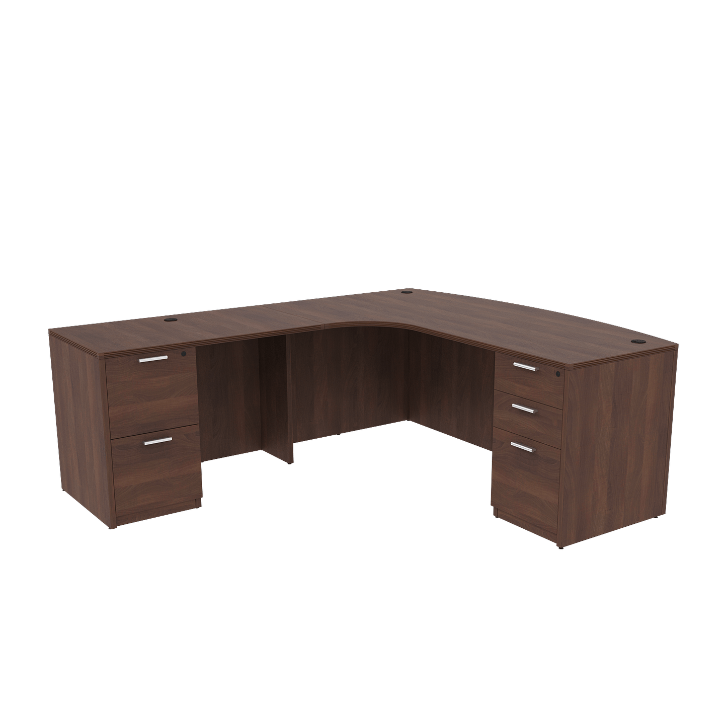 i5 Industries Kai L Shaped Left-Handed Extended Bow Front Desk with Double Full Pedestals, 71″ x 84″