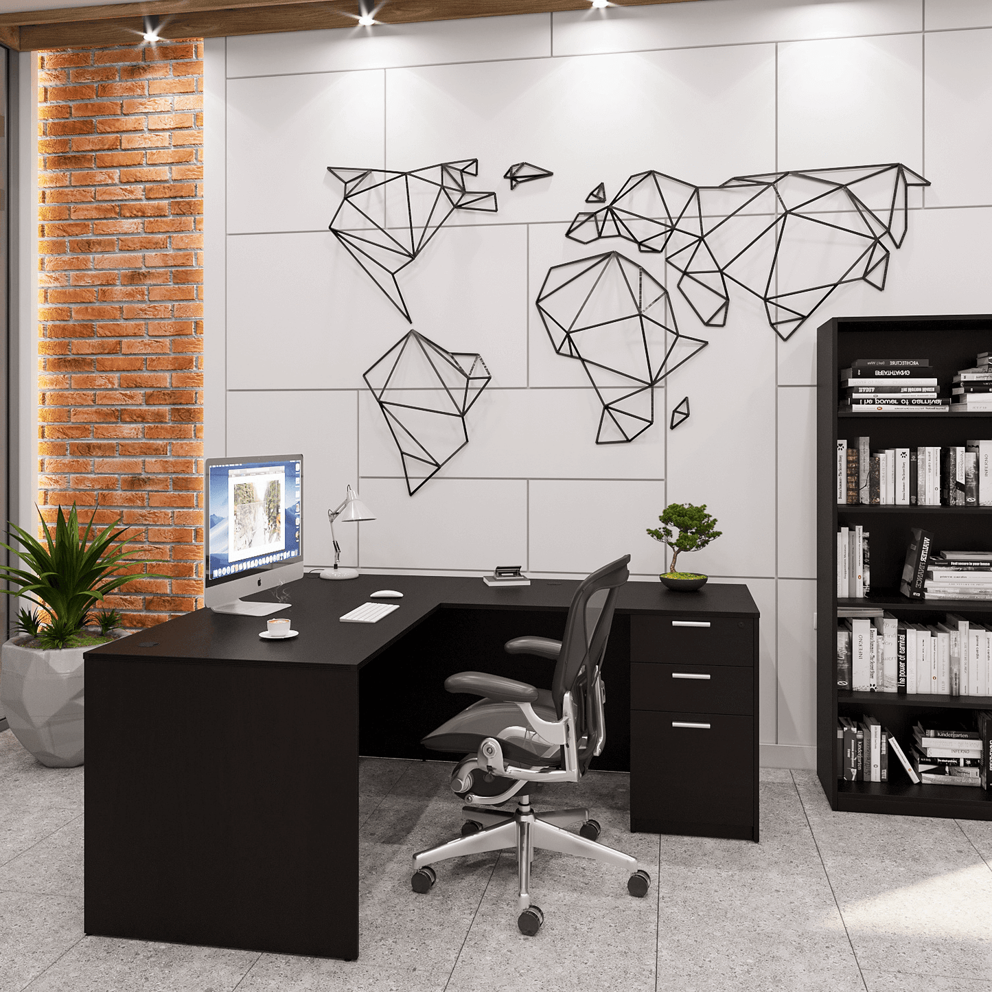 i5 Industries Kai L Shaped Desk with Full Pedestal, 66″ x 78″