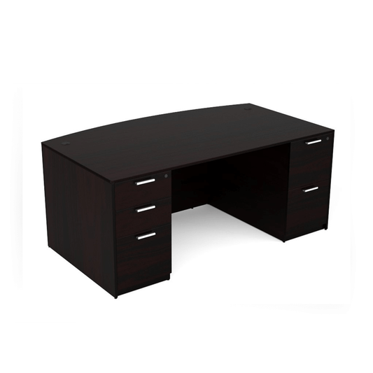 i5 Industries Kai Bow Front Desk with Double Full Pedestals, 36″ x 71″