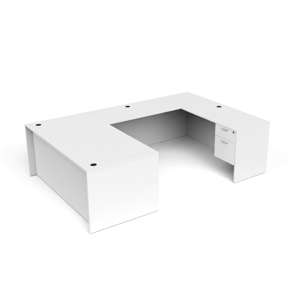 i5 Industries Kai U Shaped Desk with Double Suspended Pedestals, 71″ x 102″ (71″ W Desk, 48″ W Bridge)