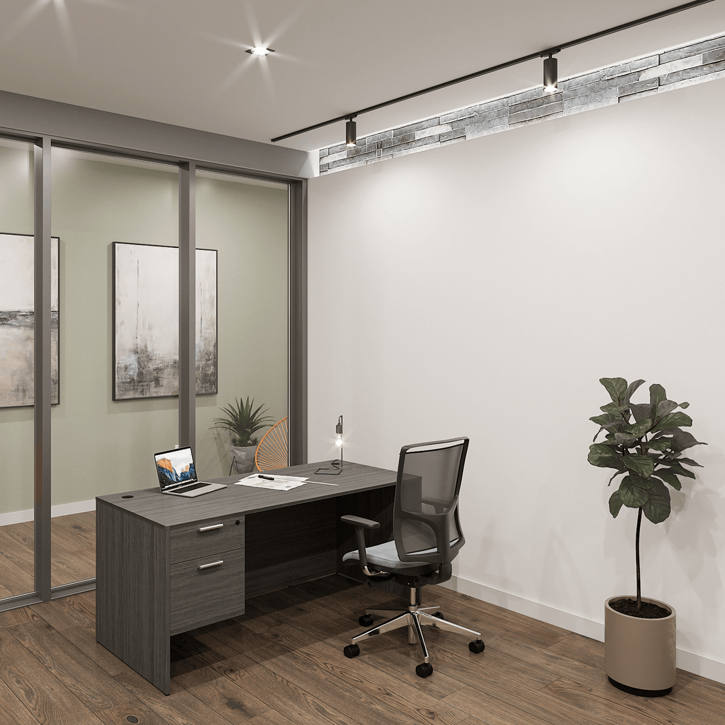 i5 Industries Kai Rectangular Desk with Suspended Pedestal, 30″ x 66″