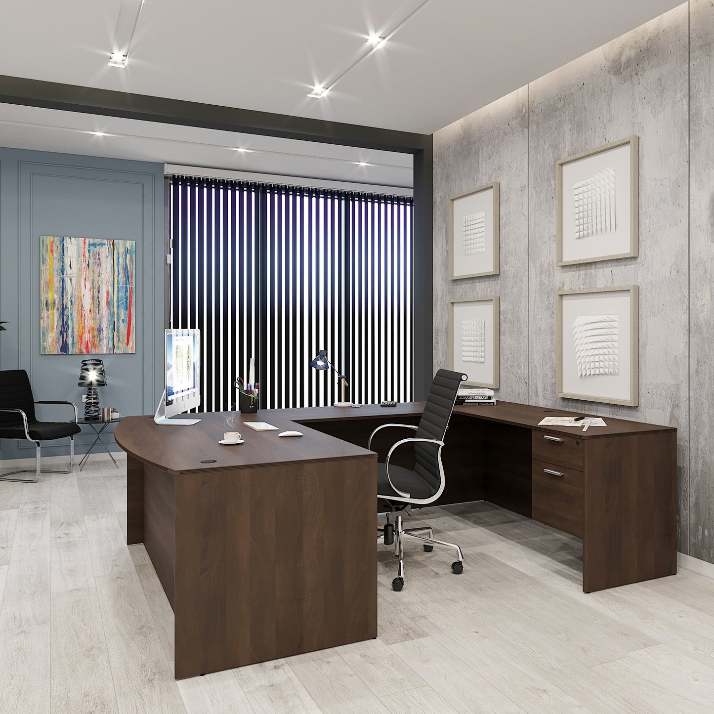 i5 Industries Kai U Shaped Bow Front Desk with Double Suspended Pedestals, 71″ x 108″