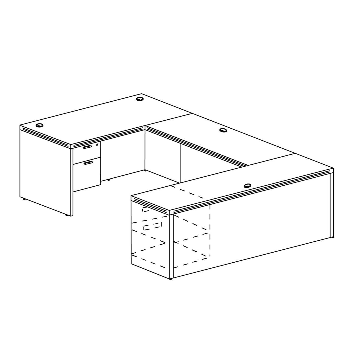 i5 Industries Kai U Shaped Desk with Double Suspended Pedestals, 71″ x 102″ (71″ W Desk, 48″ W Bridge)