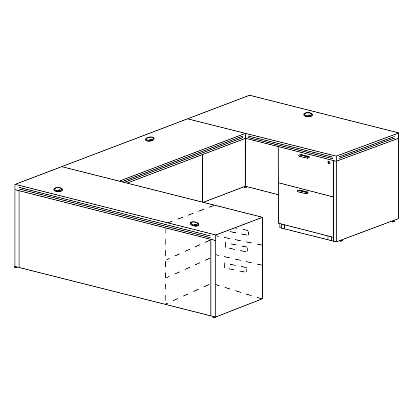 i5 Industries Kai U Shaped Desk with Full Pedestal and Lateral File, 71″ x 102″ (71″ W Desk, 42″ W Bridge)