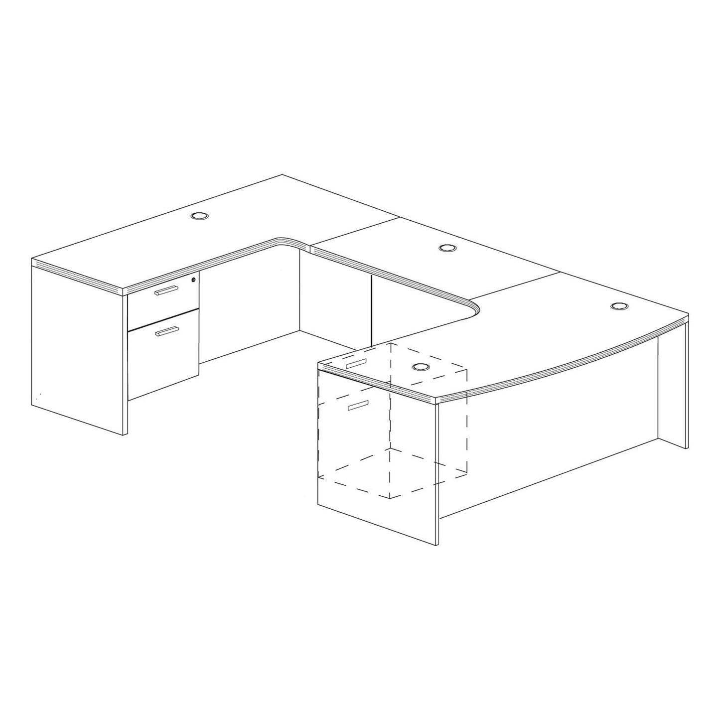 i5 Industries Kai U Shaped Left Handed Extended Corner Bow Front Desk with Double Suspended Pedestals, 71″ x 126″