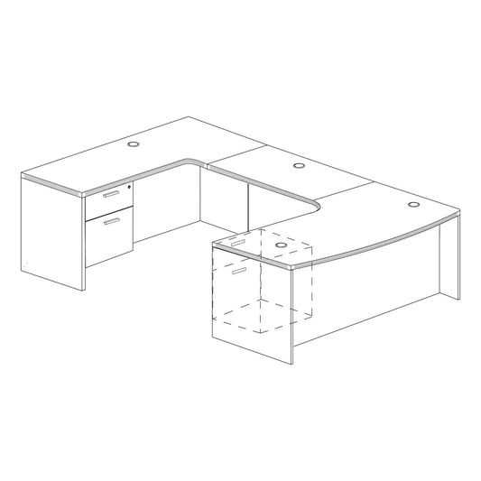 i5 Industries Kai U Shaped Left Handed Extended Corner Bow Front Desk with Double Suspended Pedestals, 71″ x 126″