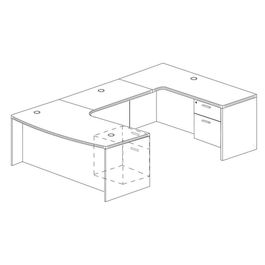 i5 Industries Kai U Shaped Right Handed Extended Corner Bow Front Desk with Double Suspended Pedestals, 71″ x 126″