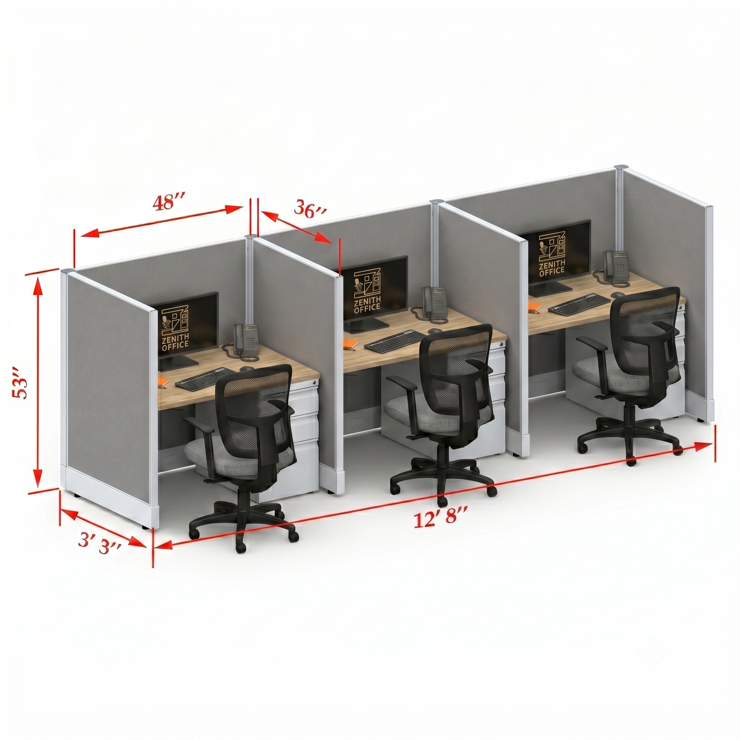 Office Cubicle Desk 53H 3pack Inline