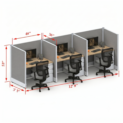 Office Cubicle Desk 53H 3pack Inline