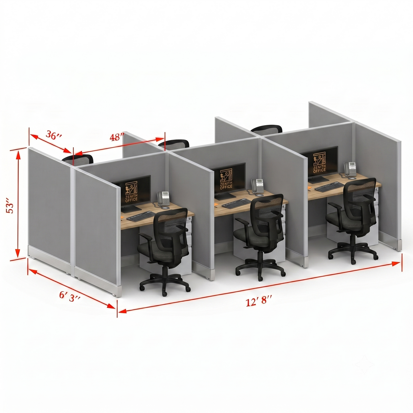 Office Cubicle Desk 53H 6pack Cluster
