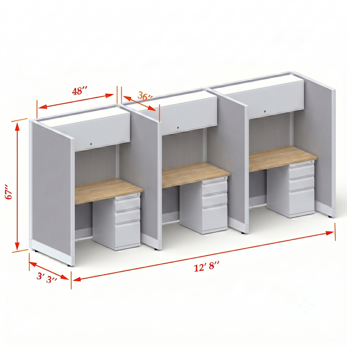 Cubicle Stations 67H 3pack Inline