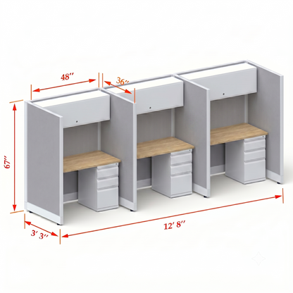 Cubicle Stations 67H 3pack Inline